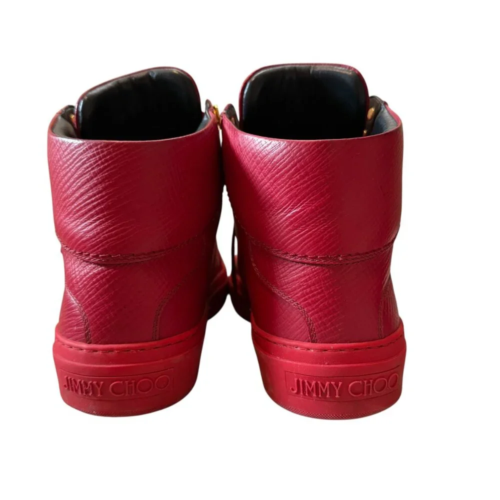 Jimmy Choo $985 Red Argyle Leather High-Top Designer Shoes Men's size 42/US 9